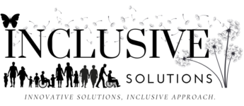 Inclusive Solutions logo including a dandelion, butterflies and inclusive human silhouettes.